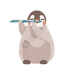 带长笛儿童病媒的可爱小企鹅背景图片