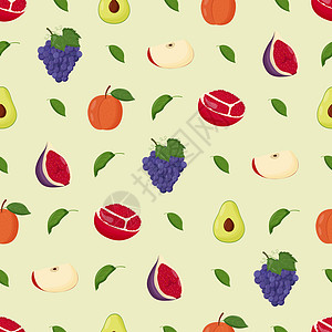 水果无缝模式 蔬菜食品 健康饮食概念 平面矢量图解奇异果饮食甜点卡通片食物水果标识横幅石榴种子图片