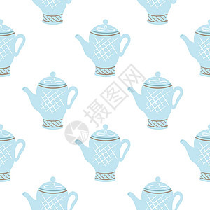 蓝漆的瓷瓷瓷茶壶无缝模式图片
