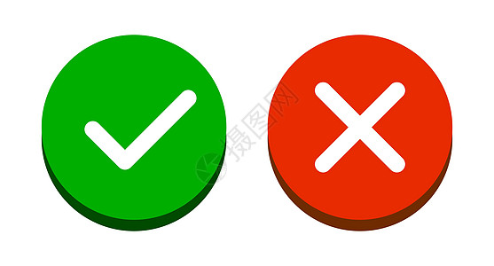 复选标记和十字标记按钮图标集 成功或失败 信号好还是坏 向量图片