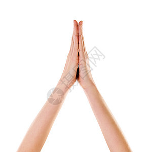 祈求最优秀的人 双手放在白色上孤立无援图片