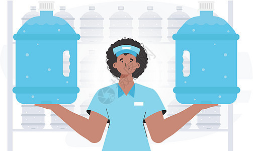 送水概念 男人拿着大瓶水 腰部显示潮流性格 矢量式的表示背景图片