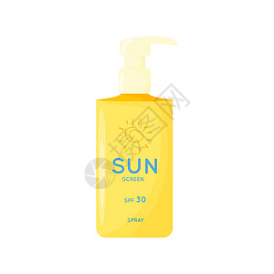 护肤品 防晒 防紫外线喷雾 带有 SPF 的防晒产品管 夏季化妆品 在白色背景上孤立的平面矢量图旅行太阳卡通片瓶子润肤治疗插图卫图片