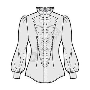 Shirt习惯 技术时装插图 用长网袖 刺花 薄贴 衣领 纽扣 古董成人袖子牛仔布工作男人套装服饰衣服商业棉布图片