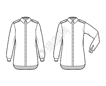 技术时装插图 用肘折长袖 超大尺寸 按下按钮打开 颈圈衬衫商业棉布男性女士肩章牛仔布计算机工作男人图片