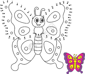 Dot 点到孩子们的多点蝴蝶颜色页面插图动物儿童彩页图画书填色染色图片