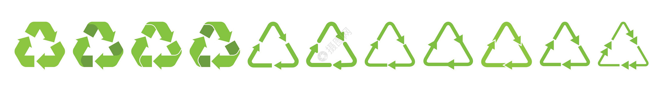 固态绿色循环三角箭符号集图片