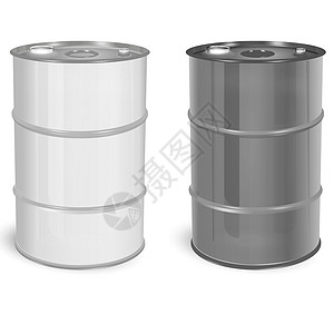 白色黑色 200 升金属桶 液体化学产品的容器-油 燃料 汽油 带有样本设计的逼真包装矢量样机模板 矢量 3d 图图片