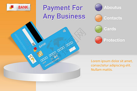 圆形白色讲台上的银行卡 金融 银行或购物的现实布局 用于财务的矢量卡模板 折扣塑料卡图片