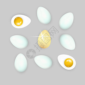 一套现实的白色 深色和浅褐色鸡蛋 在白背景上孤立的矢量插图图片