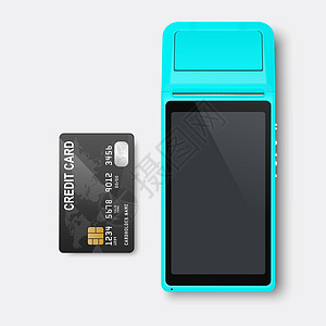 矢量 3d NFC 支付机和信用卡隔离 Wi-Fi 无线支付 POS 终端 银行支付非接触式终端的机器设计模板 样机 顶视图图片