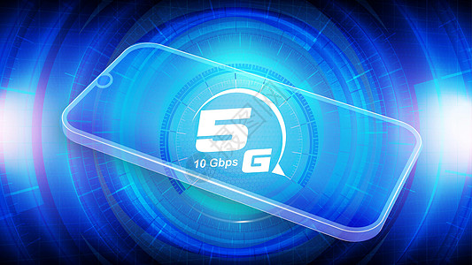 5G 网络无线技术矢量图 带有大字母 5g 和速度测试的智能手机 高速移动互联网 使用现代数字设备 网页模板 蓝色图片