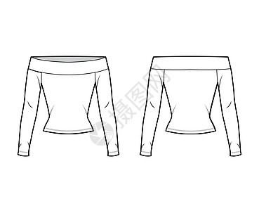 外肩伸展最高技术时装图示 有长袖 近身形状的相近式样衬衫草图办公室设计针织品脖子女性身体服装棉布图片