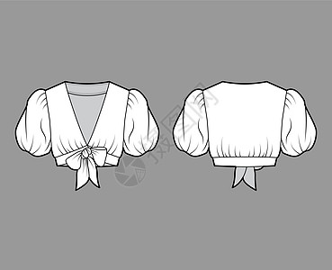 用长长的短浮袖 倒着颈绳的 平板衬衣布纹式技术时装插图袖子纺织品织物男性身体服装脖子女性计算机女孩图片