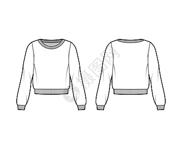 运动衫技术时装插图 用放松的体格 勺子领带 长袖 肋骨短裤运动男人设计球衣计算机绘画衣服毛衣夹克小样图片