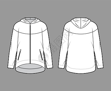 拉链超大棉绒连帽衫技术时尚插画 带拉链口袋 宽松版型 长袖计算机插图运动衫毛衣设计服饰孩子们小样风衣棉布图片