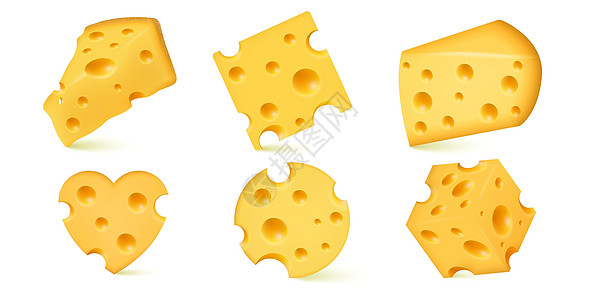 矢量 3D 一套现实的新鲜有营养的荷兰奶酪 非常美味 矢量插图图片