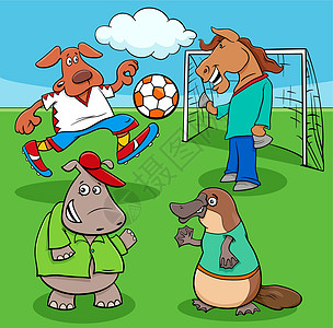 足球场上动物足球运动员的卡通图片