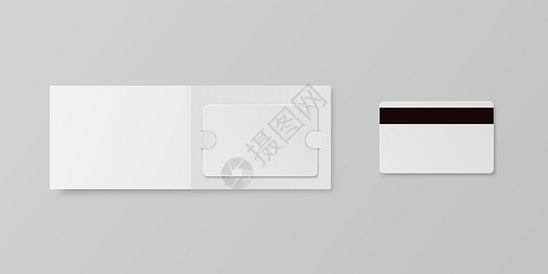 矢量 3d 逼真的白色客房 塑料酒店公寓钥匙卡 身份证 销售 带磁条的信用卡 设计模板与纸质封面案例 样机钱包 品牌 顶视图推广图片