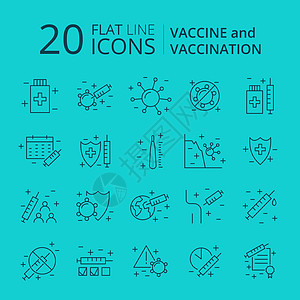 疫苗接种和免疫线图标集 收集资料流感物质细菌治疗医院中风肝炎感染疾病插图图片
