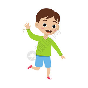 可爱的男孩 有趣的孩子 在白色背景下被孤立男生青少年喜悦跳跃快乐情感学校插图朋友微笑图片