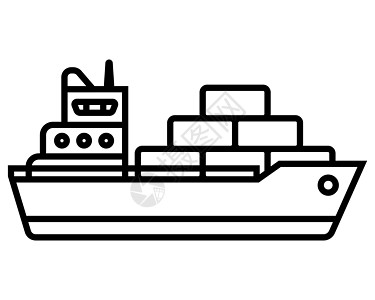 黑图标货船将集装箱运到港口图片
