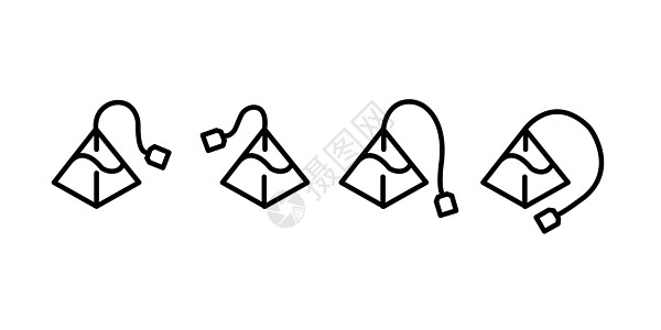 三角茶包金字塔茶叶袋图标设置 白底的三角纸茶袋插画