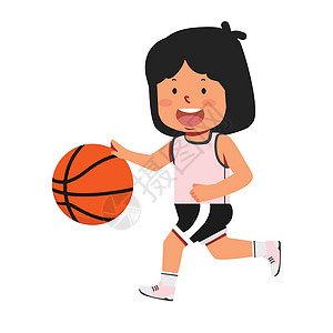 年轻女孩打篮球插图青少年运动孩子活动绘画运动员女士圆形球形图片