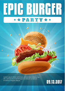 Epic 汉堡派对  海报传单模板卡通片史诗包子餐厅食物午餐炙烤图片