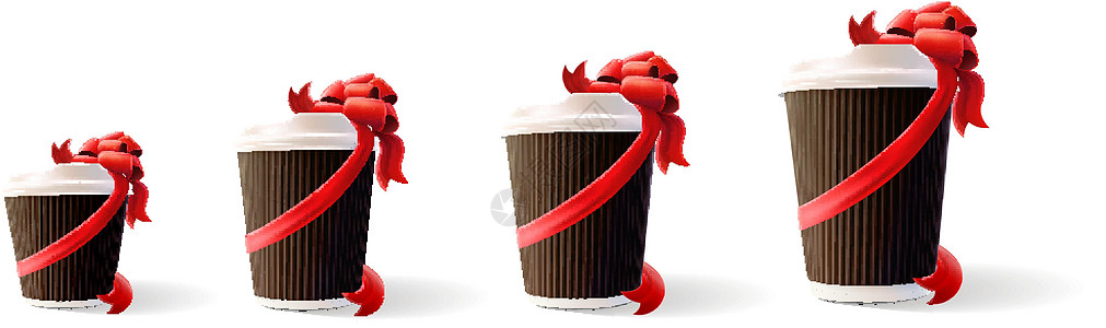 4号带丝带的咖啡波彩杯阴影礼物赞成咖啡饮料价格拿铁海报咖啡店展示图片