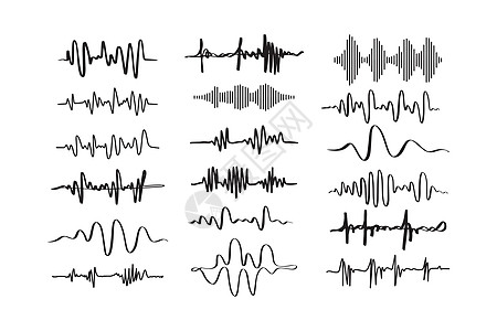声波 涂鸦音频 无线电信号 语音线波形 音量音乐电平符号技术振动插图草图歌曲光谱仪表收音机海浪玩家图片