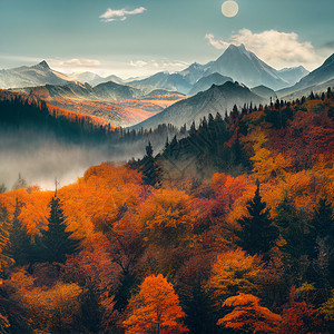 风景山丘的秋林图表远足旅游叶子山脉沙龙湖泊岩石旅行剧院背景
