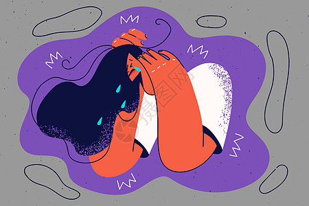 不幸妇女哭泣者患有抑郁症插图卡通片思维沮丧斗争苦恼卫生焦虑心理压力图片