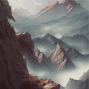 山丘和隐形森林在回溯之下 有烟雾山 火山矢量 风向的山地景观是真实的例证地平线悬崖阴霾星星海报房间云杉枞树顶峰天空图片
