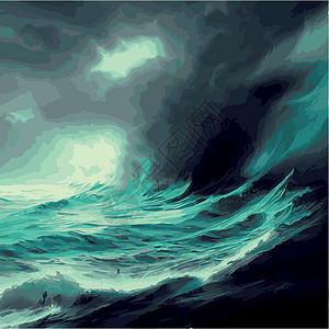 海洋潮波背景 海水 风暴浪和水中无缝卡通矢量背景图解冲浪艺术流动风暴蓝色季节海滩海浪插图螺旋图片