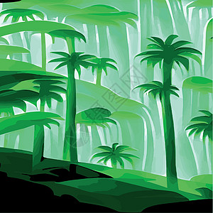 青岛红岛带有红棕榈树叶的热带打印卡片 绿洲景观 手工绘制的矢量图示墙纸叶子传单情调插图爬坡花园背景异国植物群插画
