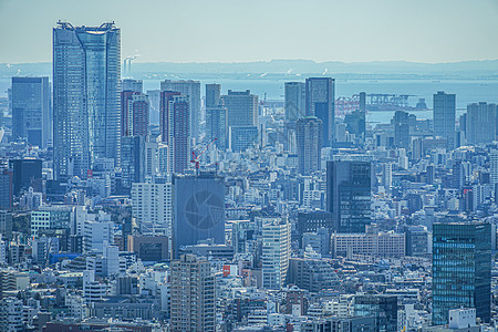 从东京市政厅天文台看到东京市风景的东京城景天空建筑摩天大楼城市企业形象旅游商业景点蓝色设施图片