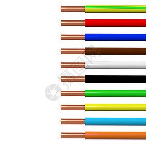2D侧视图 配有彩色绝缘中导电器的铜电线 这是网上销售电缆商店的一个很好的例子图片