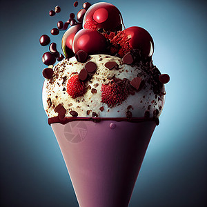 现实的3D插图冰淇淋 还有浆果和巧克力高清图片