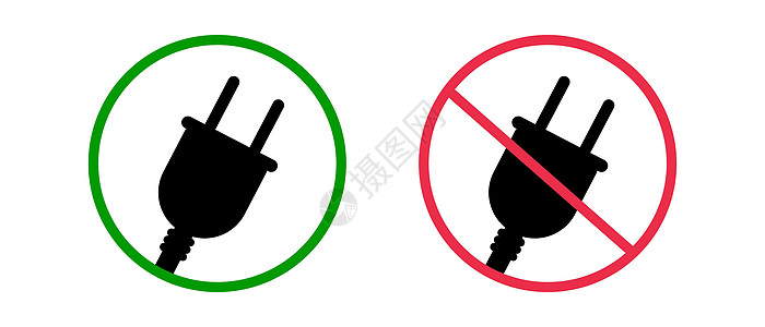 禁止充电和充电插座图标 插头可用性图标集 向量图片