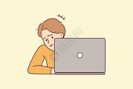 男人在笔记本电脑上工作有问题男性屏幕技术互联网压力困惑插图意外绘画工具图片