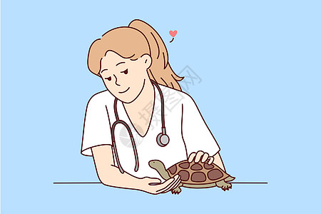 女兽医负责海龟的护理专家插图女士工作卡通片病人诊所绘画医生治愈图片