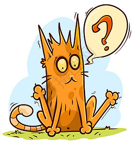 卡通可爱的笑笑 坐在小红头猫绿色插图眼睛演讲快乐蓝色宠物爪子尾巴毛皮图片