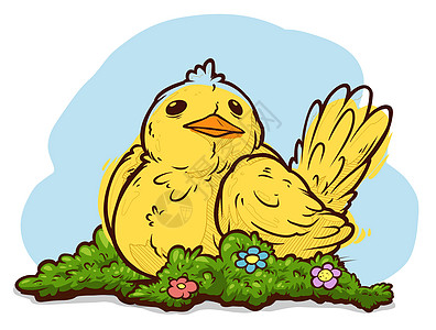 卡通滑稽可爱的手 画着小黄鸟插图野生动物城市航班翅膀手绘动物鸟类脊椎动物生活图片