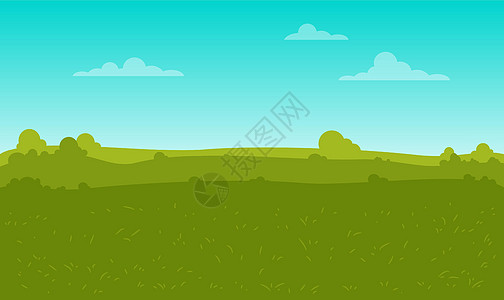 卡通绿色草原和云层景观矢量图片
