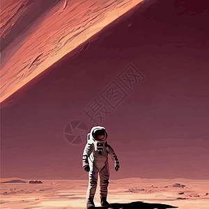 宇航员探索太空是沙漠火星 宇航员宇航服在恒星和行星背景下执行超宇宙活动空间 人类太空飞行涂鸦气氛平面英雄太阳星系航班月亮职业星星图片