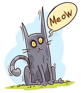 卡通可爱的笑笑坐着的小灰猫图片