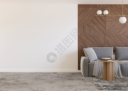 壁纸演示模拟 现代客厅墙壁的空白部分 为您的墙纸设计 墙贴 图片 其他装饰复制空间 室内样机 3D 渲染嘲笑极简海报建筑学公寓白图片