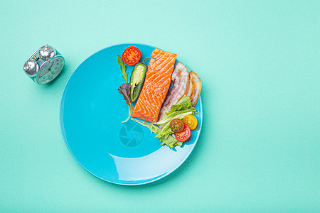 间歇性禁食低碳水化合物高脂肪饮食概念平铺 健康食品图片