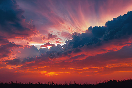 美丽的橙色天空和日落的云彩夕阳蓝色场景太阳金色日出橙子阳光背景图片